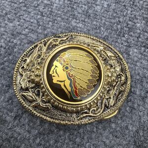 Vintage Brass Tone Belt Buckle Indian Chief Head USA No. 851 3x2.5in Western